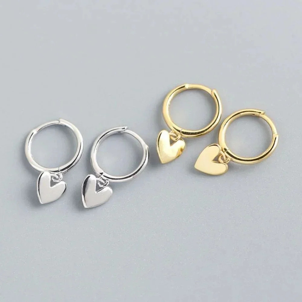 925 Sterling Silver Heart Huggie Earrings Silver or Gold Tiny Heart Hoops